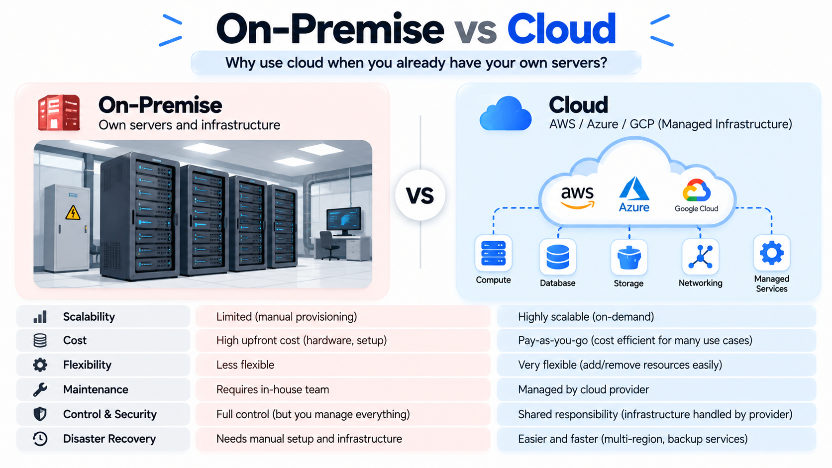 Cloud computing compared with on-premise infrastructure